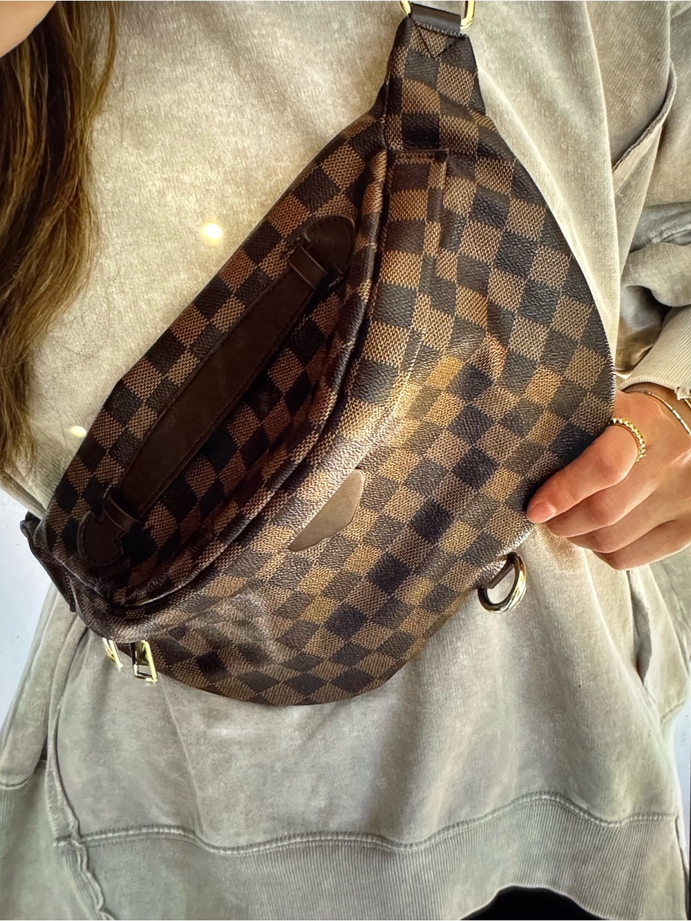 Classic Brown Checker Crossbody Sling Bag